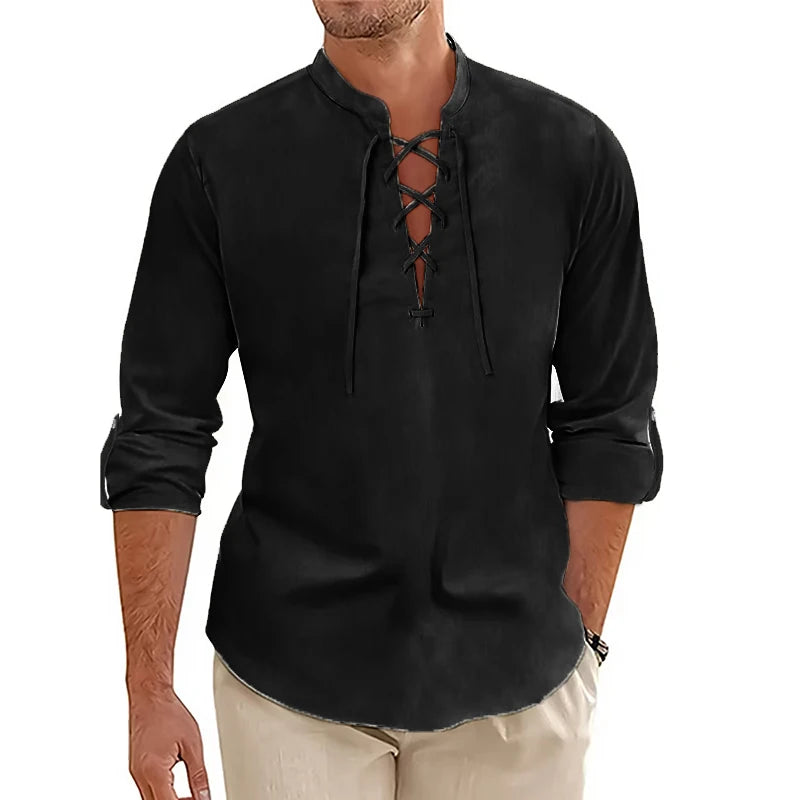 New Men's Long Sleeved Vintage Shirt Medieval Viking Top Cotton Shirts Men Halloween Costume Breathable Mens Tshirts Yoga Shirts
