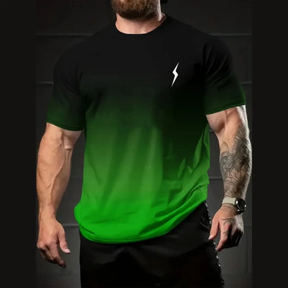 Gradient Men's T-Shirt Lightning Print Short Sleeve T-Shirt For Men Summer Casual Man   Oversized Quick Dry Sports Shirts
