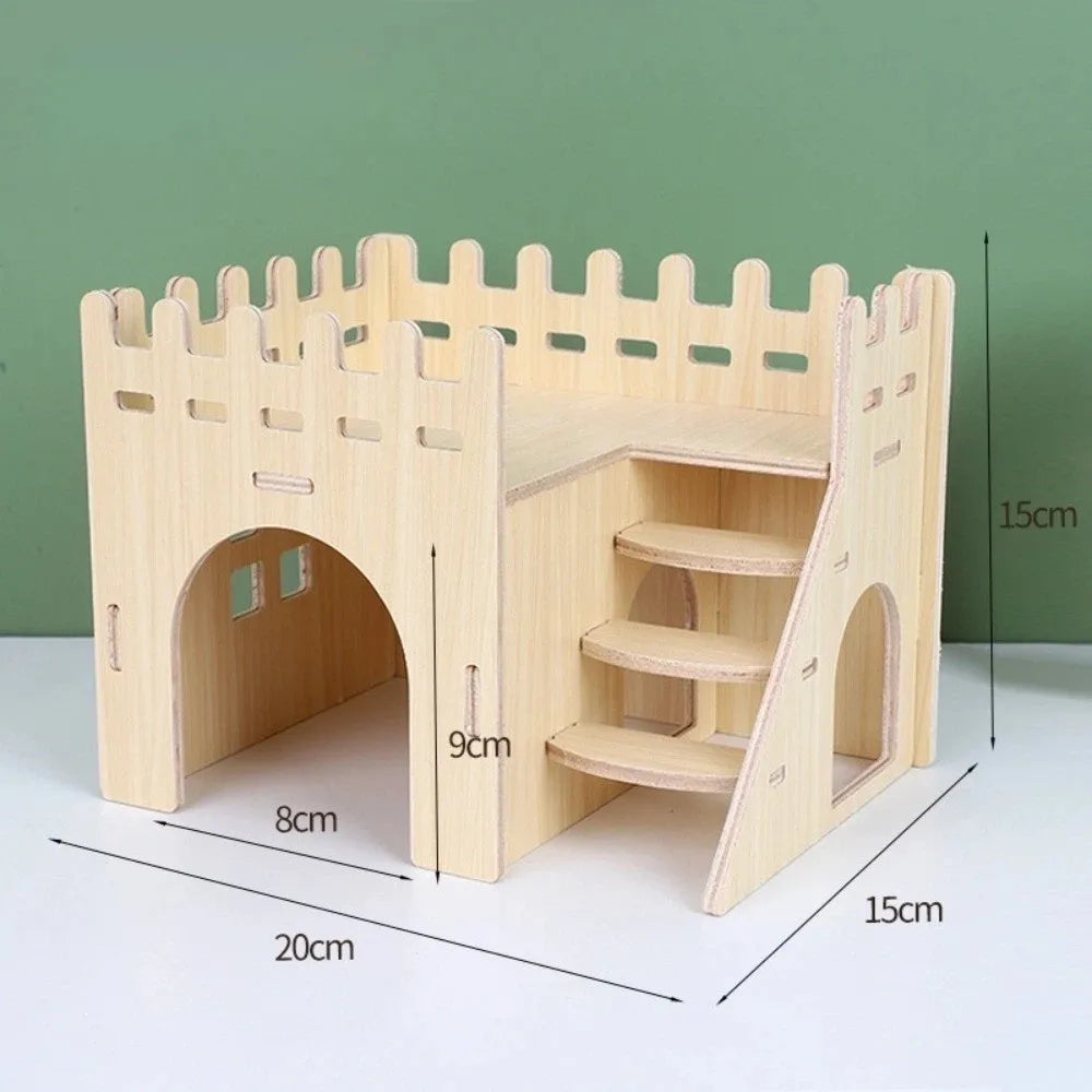 New Wooden Hamster Villa Easy to Install Durable Platform House Cage Accessories Chewable Hamster Climb Toy Pet Supplies