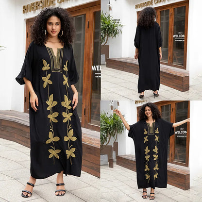 Swimsuit Cover Ups Embroidery V Neck Short Sleeve Swim Cover Up for Women Kaftan Dresses