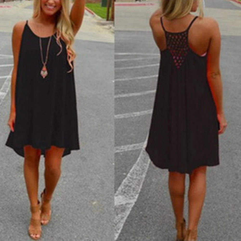 2016 Summer Fshion  2016 Hot New Sexy Women's Summer Casual Sleeveless Strap Backless Beach Dress for Evening Party