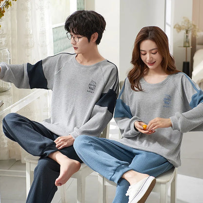 Autumn Couple Pajamas Sets Cartoon Men Sleepwear Leisure Cotton Plus Size Long Sleeve Women Homewear pijama Homme Mujer Dropship