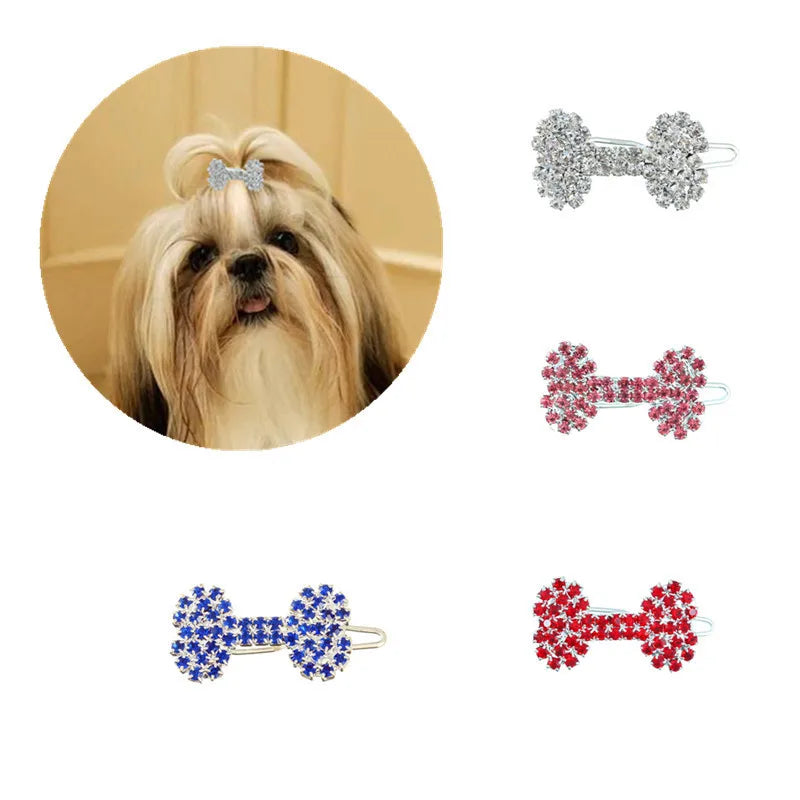 Bling Pearl Dog Collar Small and Medium Dogs Crown Hair Clips Puppy Accessories Doggy Heart and Bone Necklace Pet Supplies