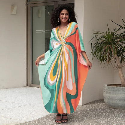 Plus Size Kaftan Dress for Women Hawaiian Batwing Sleeve Beach Cover Up Summer Swimsuit Dresses