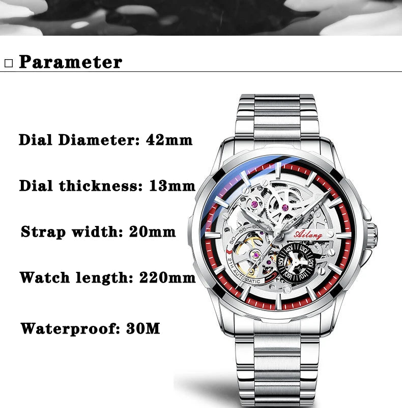 Unique Design AILANG Skeleton Dial Watch Men Luxury Brand Automatic Mechanical Men Watches relogio Waterproof