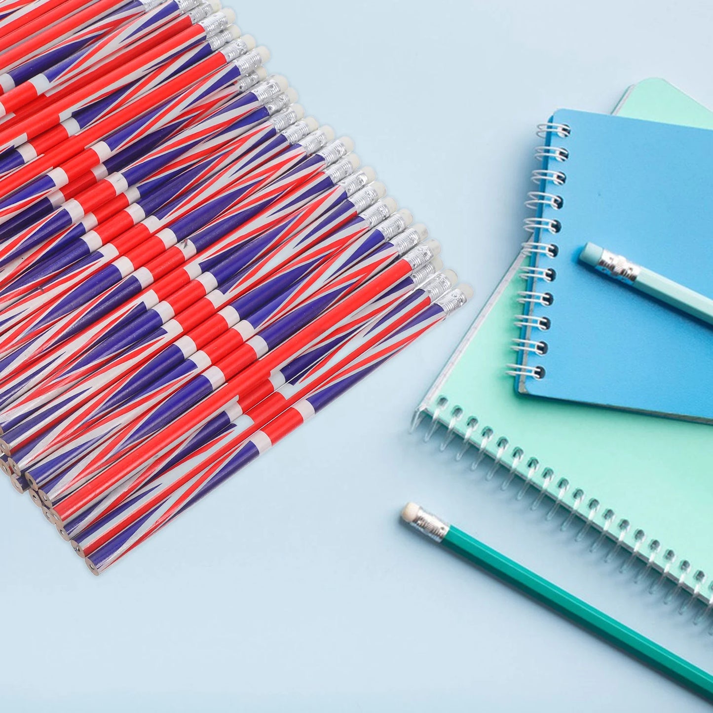 60 Pcs Colored Pattern Pencils England Flag Wooden Sketching Writing Drafting Bulk Solid Color Lead Pencils With Eraser School