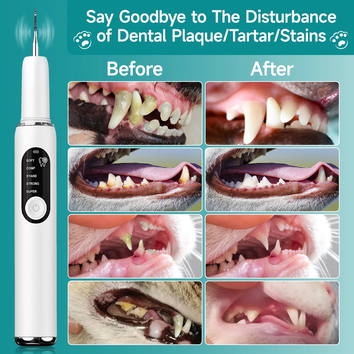 CURVY MOON Pet Use Ultrasonic Tooth Cleaner Dog Cat Dental Scaler for Tartar Removal Teeth Cleaning Tool with Sonic Technolog