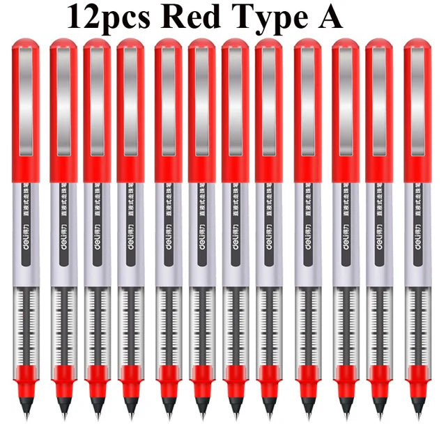 Deli Rollerball Pens, 12 Pack Blue/ Black Liquid Ink Ballpoint Gel Pens, 0.5 mm Fine Tip Rolling Ball Pens for Writing Drawing