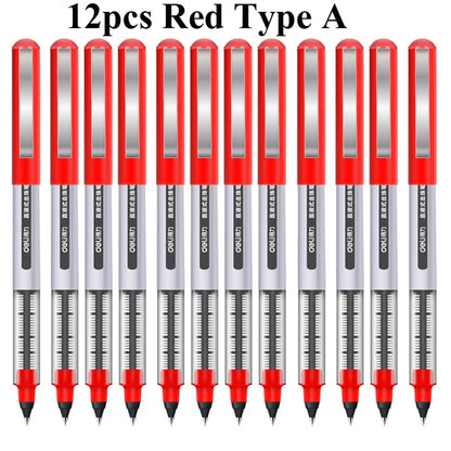 Deli Rollerball Pens, 12 Pack Blue/ Black Liquid Ink Ballpoint Gel Pens, 0.5 mm Fine Tip Rolling Ball Pens for Writing Drawing