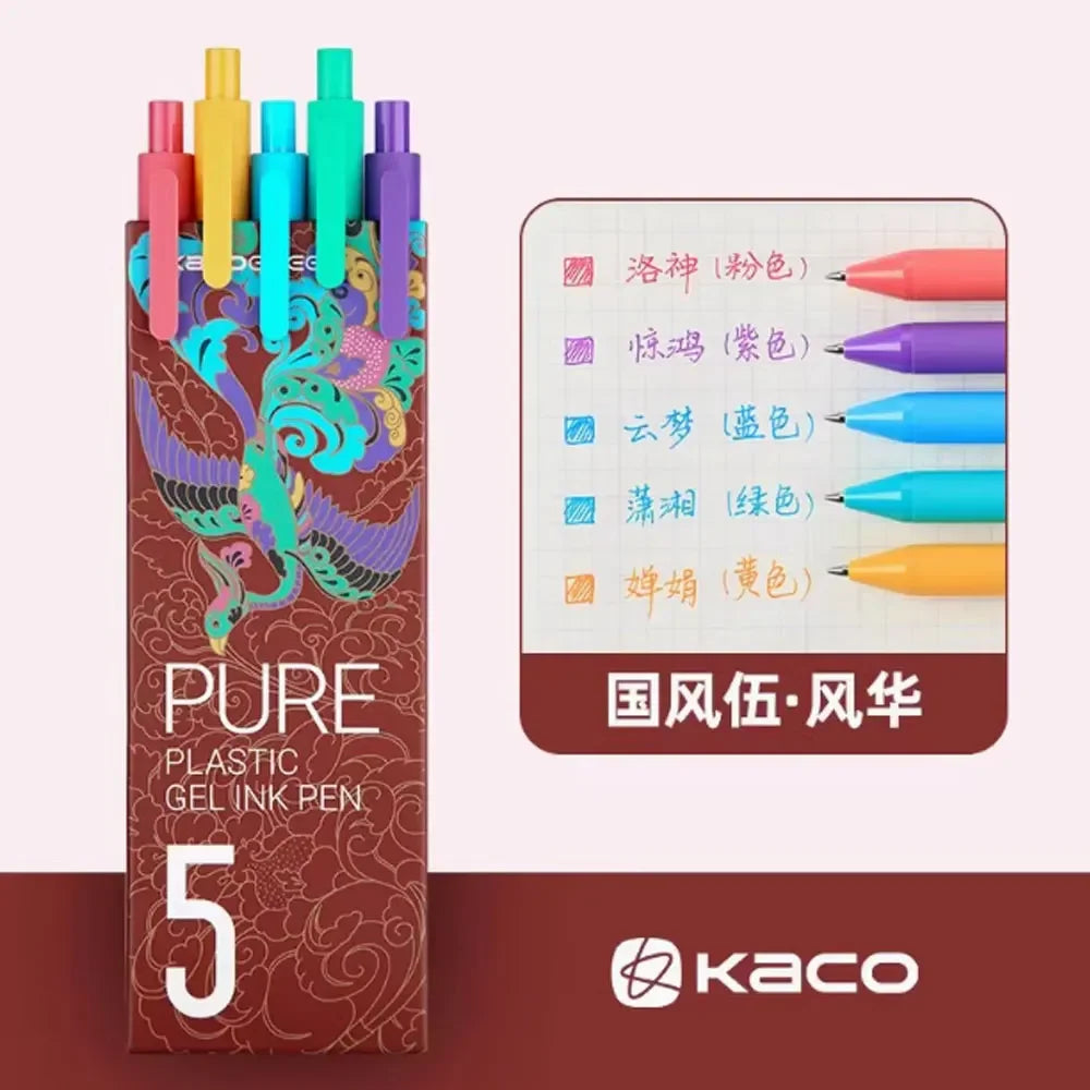 5Pcs New 2025 Kaco Sunrise Impression Cute Colors Gel Pens 0.5mm Retractable Kawaii Pen Stationery for Kids School Supplies