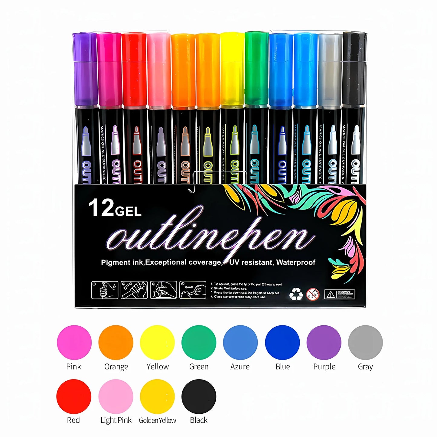 Double Line Outline Markers,Squiggles Shimmer Markers Set,Self Outline Metallic Glitter Marker Pens for Christmas,Art,Drawing