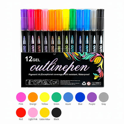 Double Line Outline Markers,Squiggles Shimmer Markers Set,Self Outline Metallic Glitter Marker Pens for Christmas,Art,Drawing
