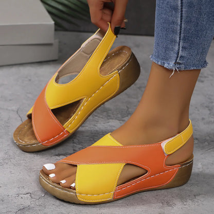 New Women's Contrast Color Wedge Sandals Summer Peep Toe Non Slip Beach Shoes Woman Comfortable Platform Roman Sandalias