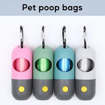LED Lighted Dog Poop Bags Dispenser Portable with 10 Rolls Waste Bags Degradable for Outdoor Night Dog Walking Cat Cleaning