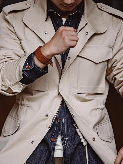 M65 Field Jacket, Men's Military Jacket, Retro Multi Pocket Collar Zipper Jacket, 100% Cotton