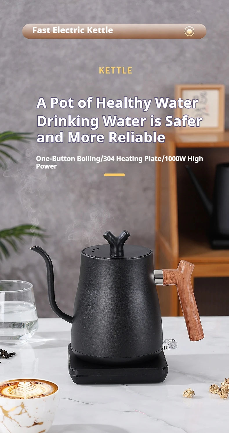 1000W Fast Electric Kettle, 1L Capacity, 304 Stainless Steel, One-Touch Boil & Dry Burn Protection