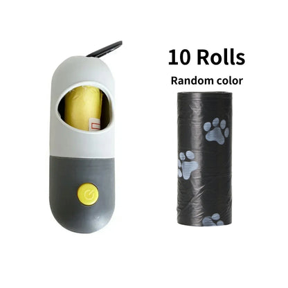 LED Lighted Dog Poop Bags Dispenser Portable with 10 Rolls Waste Bags Degradable for Outdoor Night Dog Walking Cat Cleaning