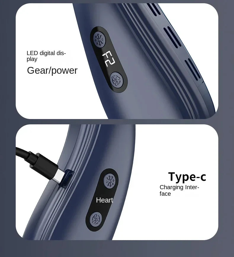 720 Degree Cooling Neck Hanging Fan Rechargeable Semiconductor Cooling Bladeless Mute Fan Portable Wearable Summer Air Cooler