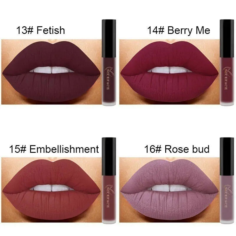 NICEFACE Nude Matte Liquid Lipsticks Waterproof Long Lasting Lip Gloss Sexy Red Velvet Lip Tint Women Makeup Cosmetics Batom