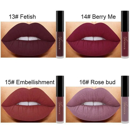 NICEFACE Nude Matte Liquid Lipsticks Waterproof Long Lasting Lip Gloss Sexy Red Velvet Lip Tint Women Makeup Cosmetics Batom