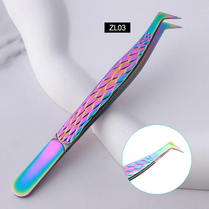 False Eyelash Tweezers Colorful Stainless Steel High Precision Anti-static Eyelash Extension Tweezers Makeup Tools