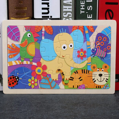 New 24 Pieces Wooden Puzzles Cartoon Animal Wood Jigsaw Learning Toys for GIFT