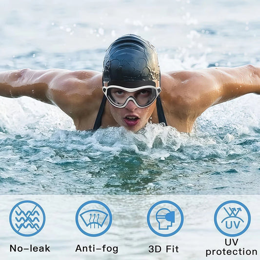 2PCS Large Frame Swimming Goggles Adult High-Definition Anti Fog Electroplated For Women Men  Silicone Anti Uv Goggles