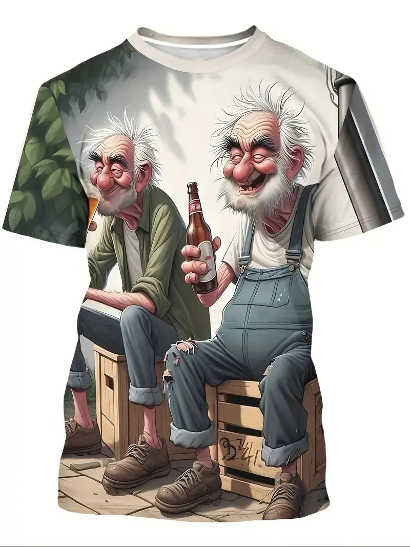 New Summer Men's T-shirt Funny Printed Pattern Short Sleeve Summer Outdoor Fashion Round Neck Tops OverSize Loose Men's Clothing