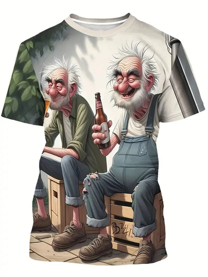 New Summer Men's T-shirt Funny Printed Pattern Short Sleeve Summer Outdoor Fashion Round Neck Tops OverSize Loose Men's Clothing