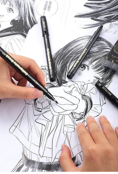 4 Pcs Black Hand Lettering Calligraphy Pen Set Drawing Writing Learning Fine Brush Markers Art Supplies Manga Pen