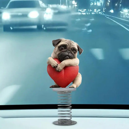 Cute 2D Pug Car Ornaments Kawaii Reading Dog Car Panel Dashboard  Spring Toys Decor Creative Accessories Gift