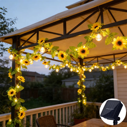 Solar 2M/5M/10M Flower Green Leaf String Light Artificial Vine Fairy Light Tree Eave Garland Light for Party Wedding Home Decor
