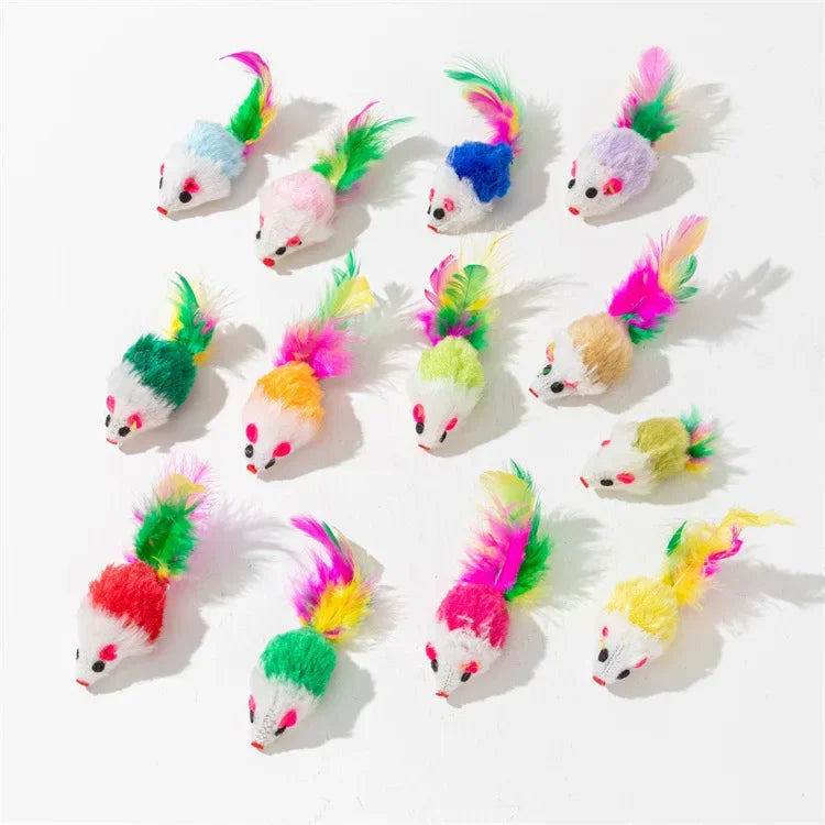 Soft Fleece False Mouse Cat Toys Colorful Feather Mini Funny Playing Training Interactive Toys for Cats Kitten Pet Supplies