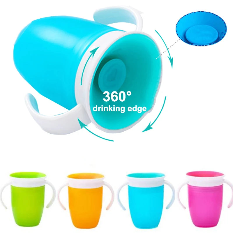 Baby Learning Drinking Cup With Double Handle Flip Lid 360 Degrees Can Be Rotated Leakproof Cup Infants Water Cups Bottle
