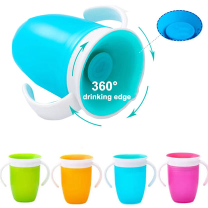Baby Learning Drinking Cup With Double Handle Flip Lid 360 Degrees Can Be Rotated Leakproof Cup Infants Water Cups Bottle