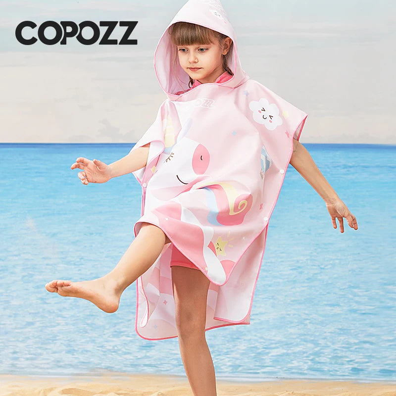 COPOZZ Children Changing Poncho Teen Soft Beach Cloak Hooded Cloak Bath Towel Quick Dry Microfiber Swimming Bathrobe