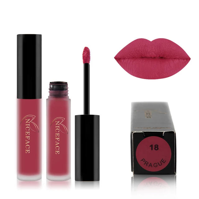 NICEFACE Nude Matte Liquid Lipsticks Waterproof Long Lasting Lip Gloss Sexy Red Velvet Lip Tint Women Makeup Cosmetics Batom