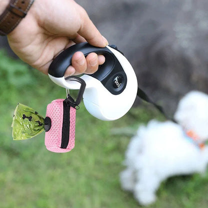 Pet Poop Bag Storage Bag Dispenser Mesh Fabric Pooper Bag Dispenser LeashHook Waste Bag Pet Supplies for Outdoor Activity