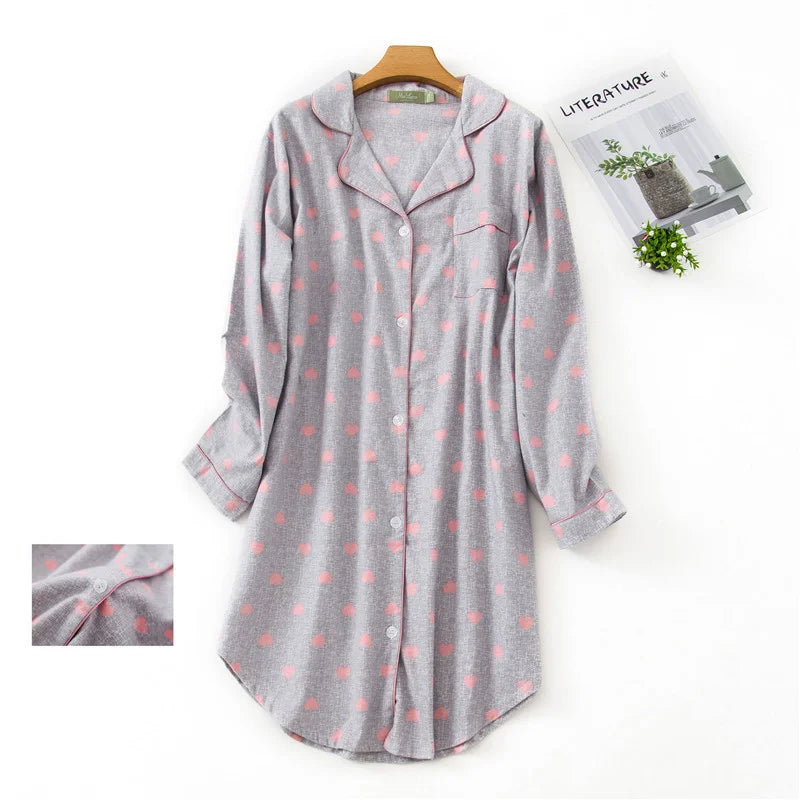 Nightgown 100% Brushed Cotton Nightshirts Women's Sleepwear Long Sleeve Plaid Winter Oversize Sleep Dress Women Home Clothes