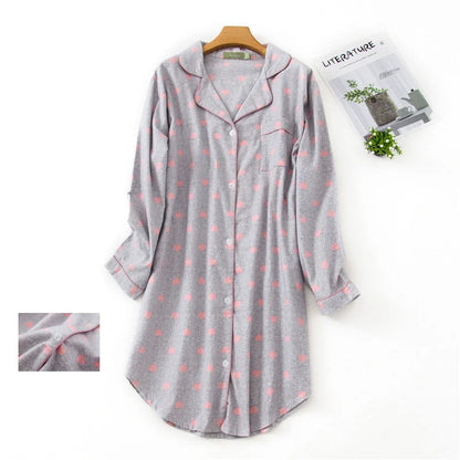 Nightgown 100% Brushed Cotton Nightshirts Women's Sleepwear Long Sleeve Plaid Winter Oversize Sleep Dress Women Home Clothes