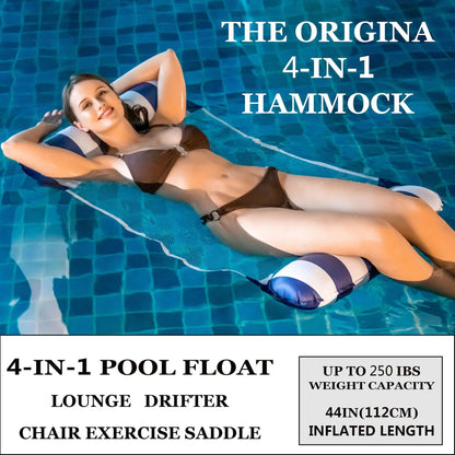 4-IN-1 PVC Water Hammock Recliner Inflatable Floating Swimming Pool Party Mattress Beach Leisure Floating Beds With Net Backrest