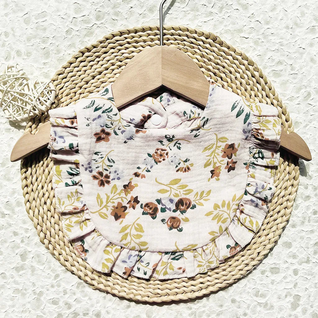 New Spring and Summer Baby Small Floral Bib, Girls' Gauze Ruffle Bib, Cute Baby Drool Towel