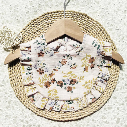New Spring and Summer Baby Small Floral Bib, Girls' Gauze Ruffle Bib, Cute Baby Drool Towel