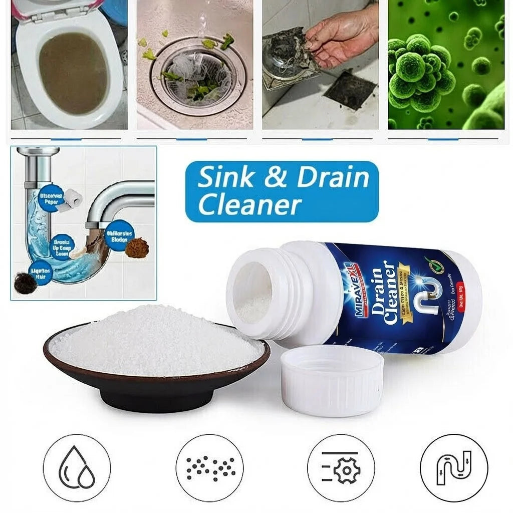 MIRAVEXL Heavy Duty Hair and Grease Clog Remover for Kitchen Tub Toilet Drains Fast Action Safe for Household Plumbing 110g