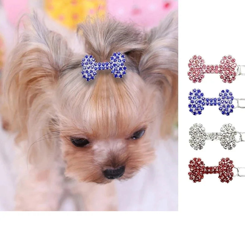 Bling Pearl Dog Collar Small and Medium Dogs Crown Hair Clips Puppy Accessories Doggy Heart and Bone Necklace Pet Supplies