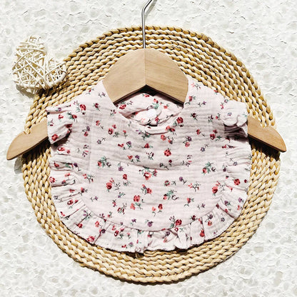 New Spring and Summer Baby Small Floral Bib, Girls' Gauze Ruffle Bib, Cute Baby Drool Towel