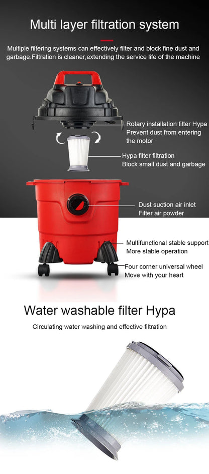 JIQI Multifunction Vacuum Cleaner Handheld Aspirator Dust Collector Powerful Suction Bucket Type Wet Dry Cleaning Machine Brush