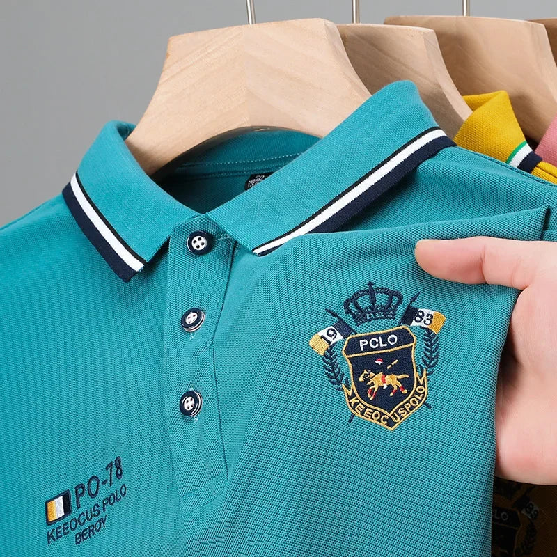 New Men's Casual Embroidery Short Sleeve Polo Shirt Fashion Solid Color Top