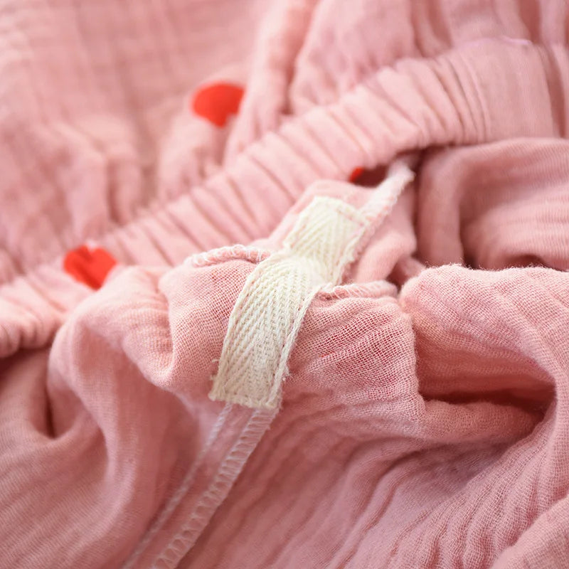 Smal Heart Printing Pink White Colors Women Trousers Pajama Set Cotton Sleepwear Clothes for Spring and Autumn Home Clothing