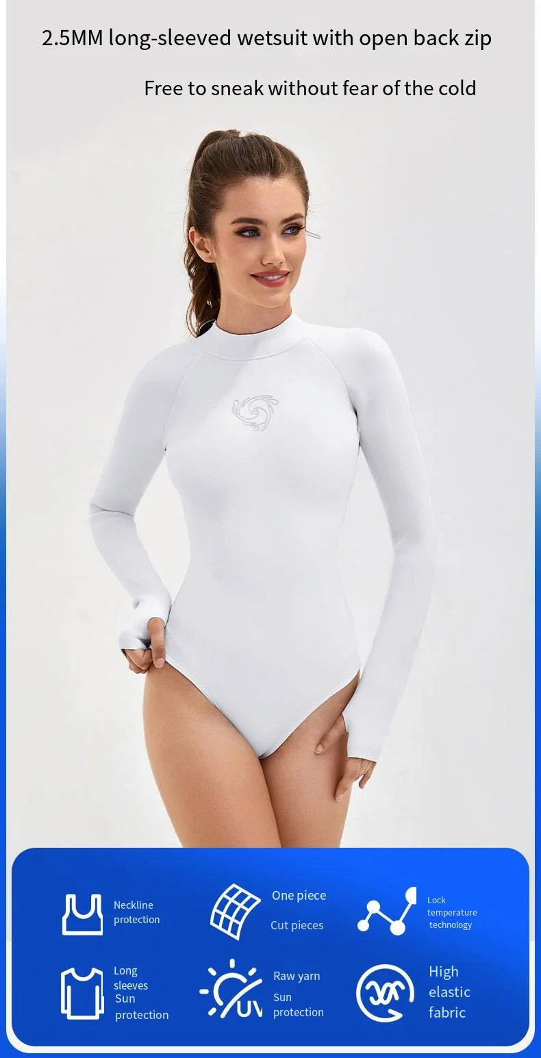 New CR Elastic Women 2.5mm Surfing Bikini Suit Keep Warm Swimwear One-piece Snorkeling Kayaking Scuba Dive White Wetsuit